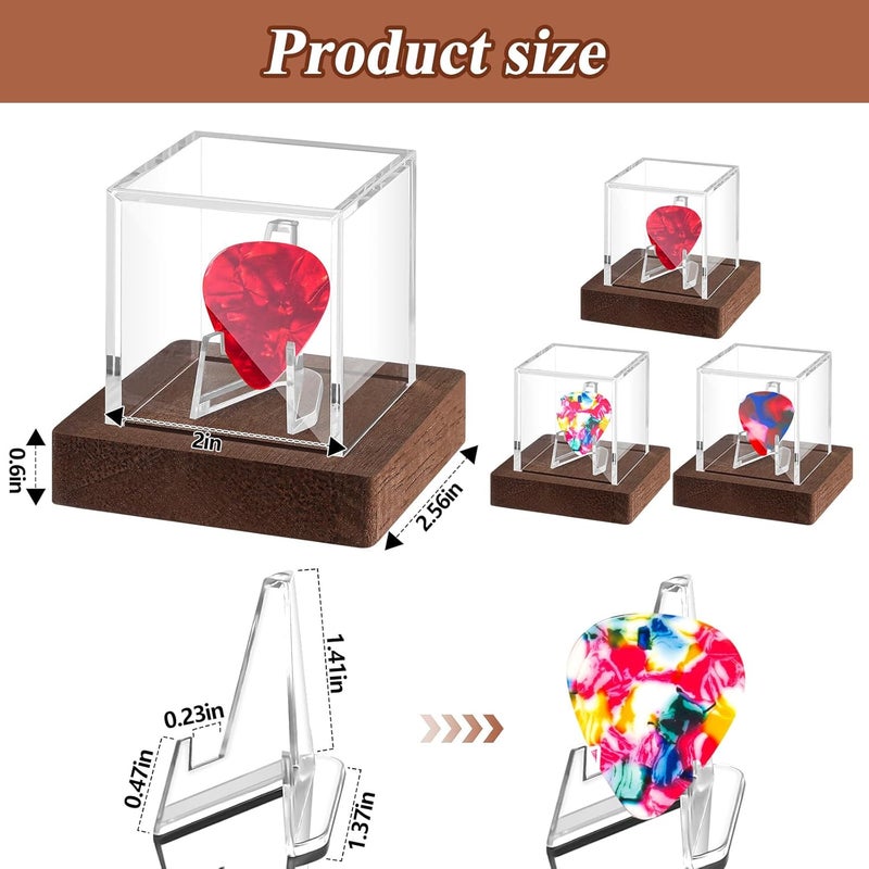 DoubleFill 3 Pcs Acrylic Guitar Pick Display Box Case with Wooden Base Clear Guitar Pick Holder Storage Box for Collectible Picks Decoration Memorabilia - Image 2